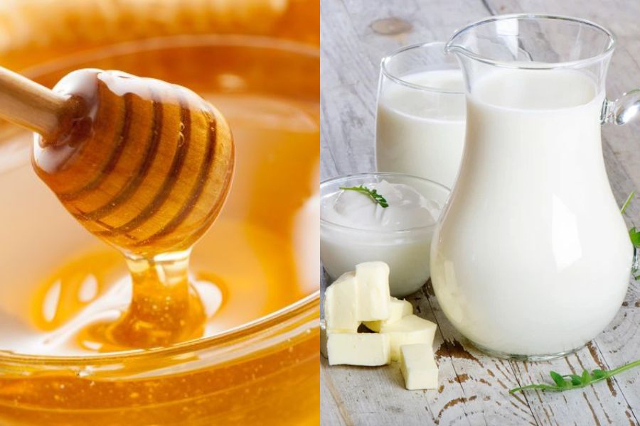 dùng mật ong và sữa tươi để trị mụn
